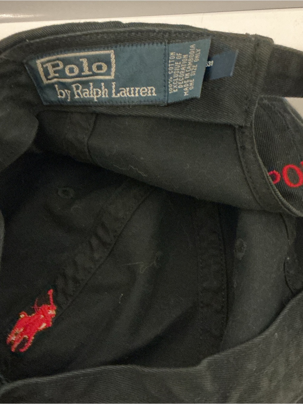 Polo by Ralph Lauren Black Baseball Cap with Red Polo Pony - Picture 2 of 3